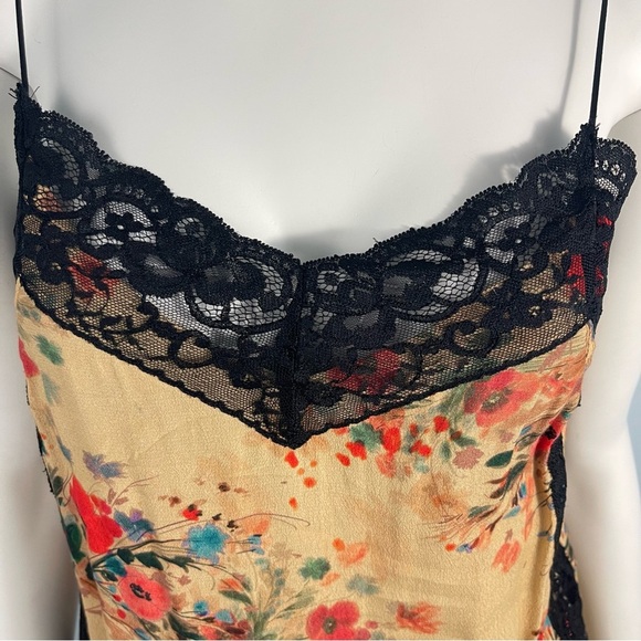 Zara Trafaluc Gold Floral Lace Trim Slip Mini Dress XS Fairy Y2K Boho Whimsigoth - Picture 3 of 12